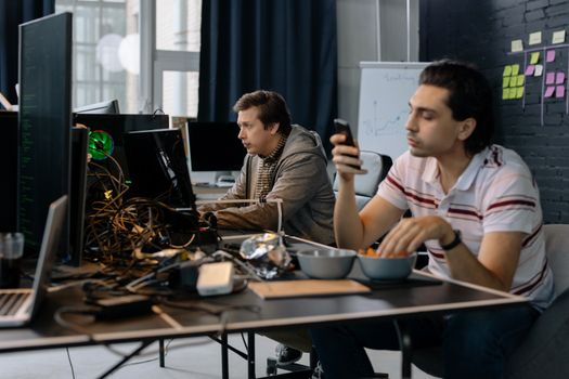 Click to edit image Custom software development workspace with coding screens